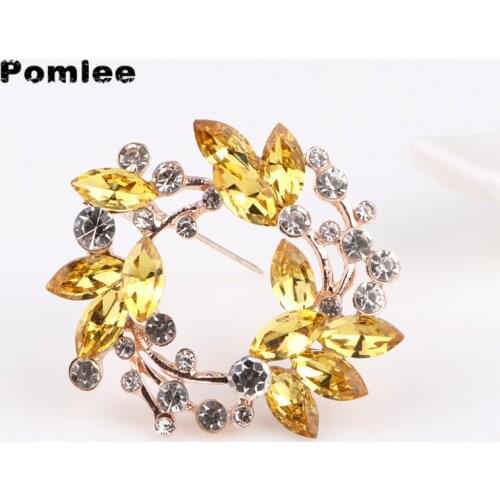 Pomlee Colorful Rhinestone Wreath Flower Brooch Pin Classic Popular Women Scarf Jewelry Pins Gorgeous Bouquet Wholesale