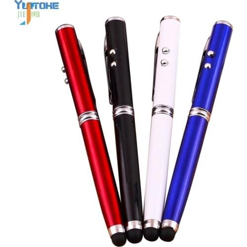 500pcs/lot Portable 4 In 1 Laser Pointer LED Torch Ball Pen Stylus Capacitive Touch Pen for IPhone Ipad Samsung Wholesale