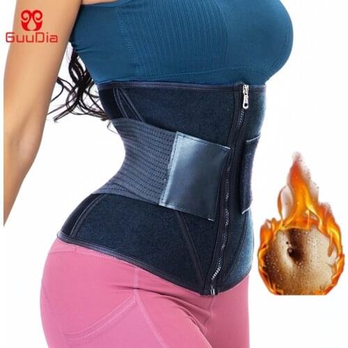 GUUDIA Hot Sweat Neoprene Zipper Belt Waist Trainer Body Shaper Women Weight Loss Reductor Push Up Tops Slimming Shapewear
