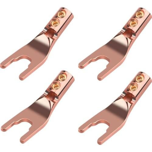 HiFi Audio Speaker Cable Connector Red Copper Rhodium & Gold Plated Y Spade Plug -( 4 Pcs)