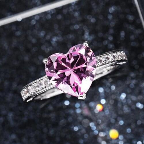Luxury Heart Pink Crystal Women Proposal Engagement Rings for Girlfriend Fine Anniversary Gift