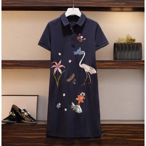 Spring Summer Womens Runway Fashion Flower Bird Embroidery Shirt Dress Female Casual Loose Chic Plus Size Dress 4XL TB1589