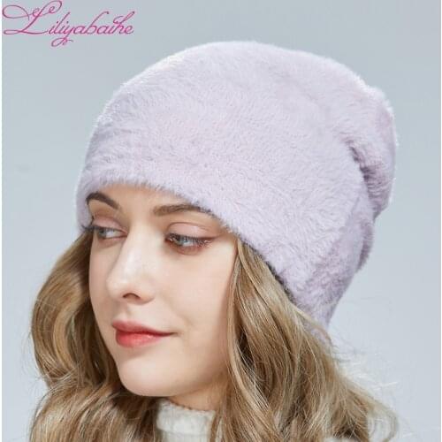 LILIYABAIHE Women Hat Autumn and Winter Hats Behind diamond flower decoration Fur Soft fabric For girl