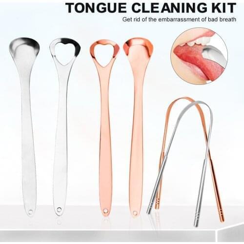 Stainless steel tongue cleaner two colors metal tongue scraper oral care tool brush cleaning remove stain to fresher breath