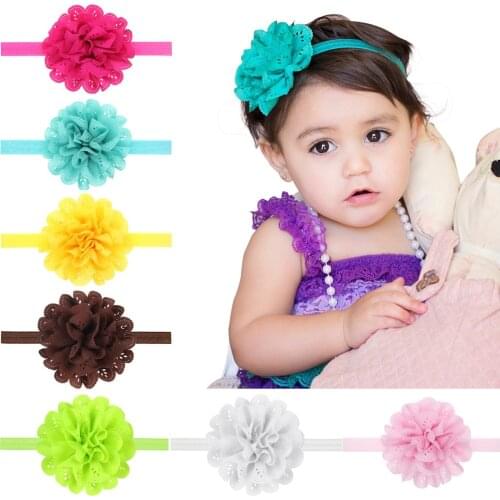 Fabric Chateau Lace Flower with Elastic FOE Headband Baby Girl Flower Headbands For Baby Hair Accessories Headwear 20pcs Per Lot