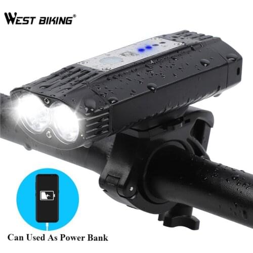 WEST BIKING Bicycle Light USB Rechargeable Bike Headlight 500 Lumen 4000mAh T6 LED Waterproof Flashlight 3 Modes Cycling Lamp