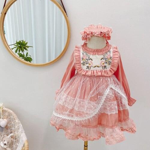 Lolita style spring kids clothes girls princess Dresses Embroidered lace baby girls dresses Bar Mitzvah children utfits vestidos