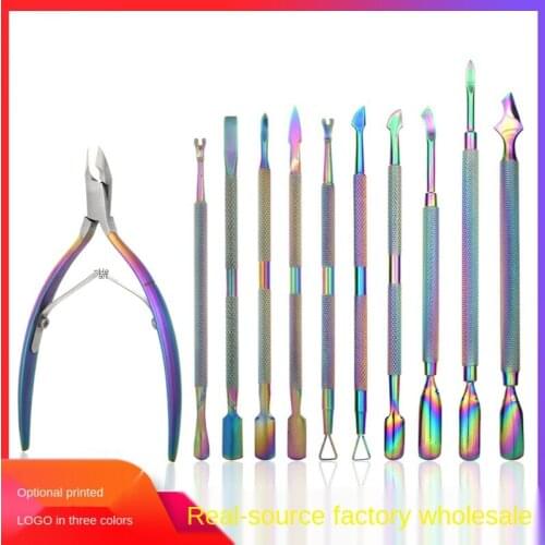 High quality nail tools color titanium stainless steel push dead skin push set color titanium high gloss