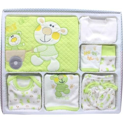 Green The Teddy Bears Baby 10'Lu Hospital Output Set Soft 100% Cotton Baby Gift Layette Hospital Outfit Baby Set 0-3 9,9-12months
