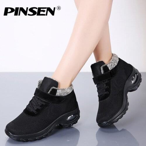 PINSEN New 2020 Women Boots High Quality Comfortable Winter Keep Warm Boots Women Lace-up Non-slip Mother Shoes Botas Mujer