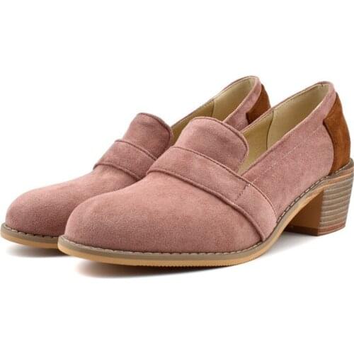 Candy Colors Women Leather Shoes OL Loafers Casual Low-heeled Female Sweet Metal Buckle Boat Shoes Size 34-48 heels 5.2.cm