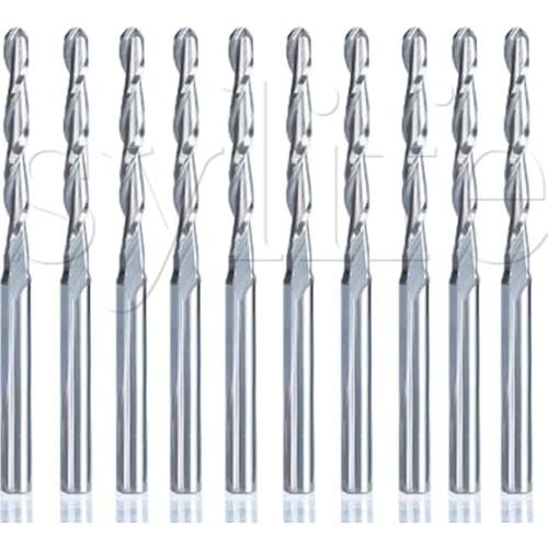 10pcs 2.5mm Dia Carbide CNC Router Bits 22mm End Mills Ball Nose Spiral Cutters
