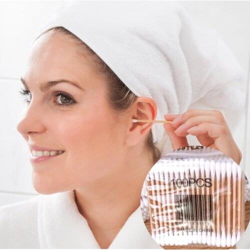 100pcs/set cotton swabs double-headed wooden stick cosmetic cotton swab ear clean Disposable