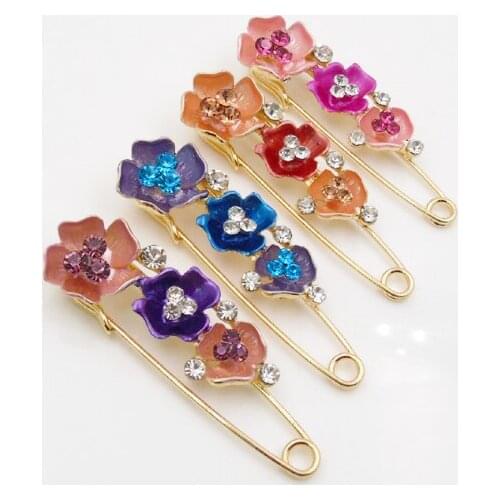 2pcs flower color upscale large safety pin brooch with rhinestones / beads, high quality for womens decoration