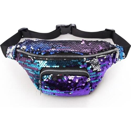 2021 Spring Woman Waist Packs Sequins Wide Single Strap Zipper Half Moon PU Leather Chest Bag All Match Glitter Belt Bags