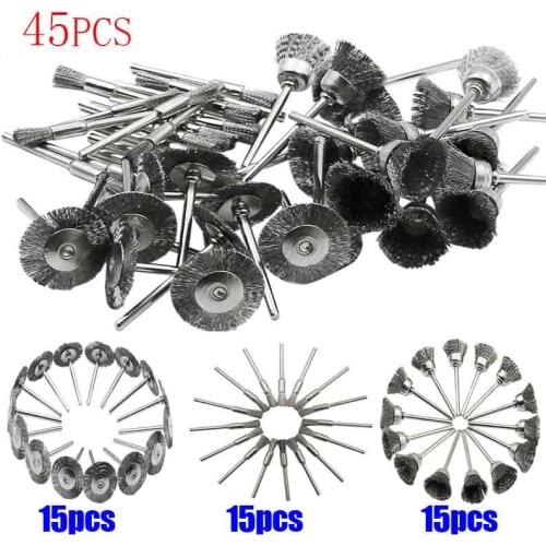 45pcs mini rotary stainless steel wire wheel wire brush small wire brushes set accessories for dremel mini drill rotary tools