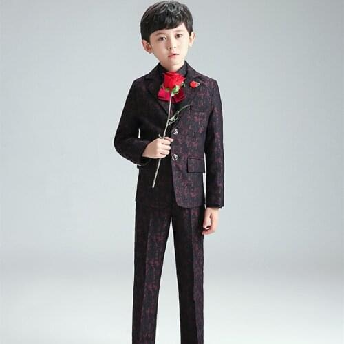 Children Formal Suit Sets Flower Boys Blazer Tuxedo Wedding Baptism Costume Kids Coat Pants Shirt Vest Tie 5Pcs Clothes Outfit