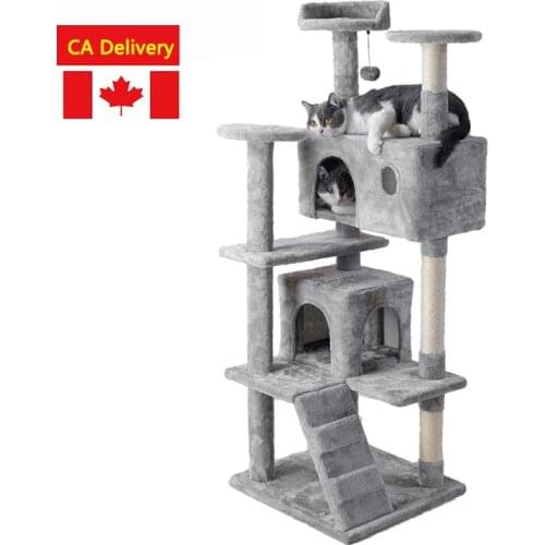 54.3 Inches Cat Scratching Tree Toy Multi-Level Cat Tower with Two Condos Jumping Tree Broad More Kittens Play Toy Cat Furniture