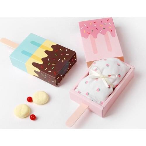 6pcs Ice Cream Shape Favor Box Cookie Treat Box Kids Gift Box Drawer Candy Box Baby Shower Birthday Wedding Party Decoration