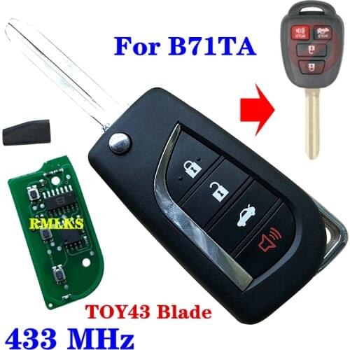 Car Key Remote For 4 Button Remote Car Key 433Mhz For Toyota Yaris Fortuner Verso RAV4 Car Key FCCID:B71TA