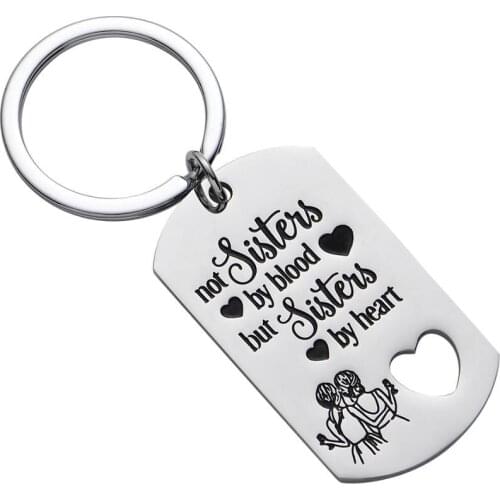 12PCs "Not Sisters by Blood But Sisters by Heart" Keychain for Sisters Best Friends Keyring Key Chain BFF Heart Stainless Steel