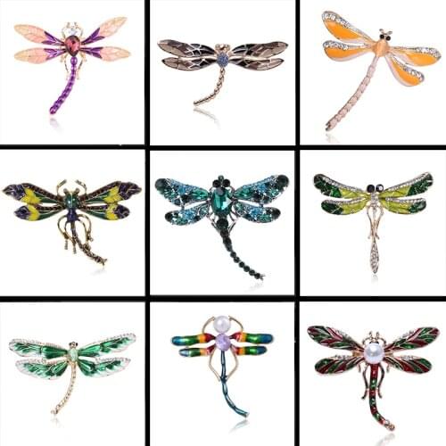 Fashion Crystal Dragonfly Brooches for Women Large Insect Rhinestone Pins Enamel Badge Brooch Pins Dress Coat Accessories