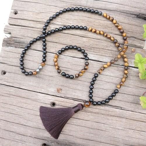 8mm Natural Stone Beads,Black Onyx,Tigers Eye, JapaMala Sets,Spiritual Jewelry,Meditation Necklace,Inspirational, 108 Mala Beads