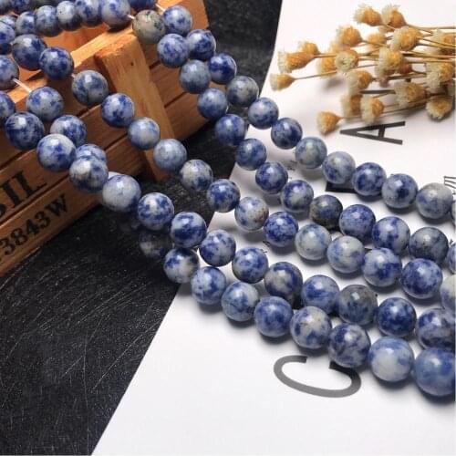 2020 High quality Blue spots stone 6mm 8mm Beads Pick Size Loose Bead For Making DIY charm bracelet vogue Jewelry 15‘’ Wholesale