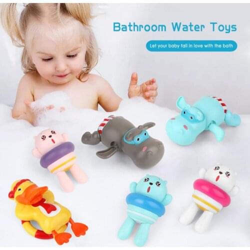 Baby Wind-up Toys Clockwork Dabbling Bath Swimming Children Shower Water Fun Playing Cartoon Hippo Bear Duck Bathroom Supplies