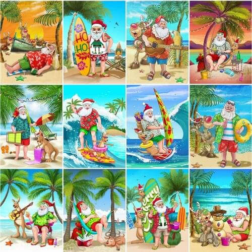 HUACAN Full Square Drill Diamond Painting Christmas Santa Claus 5D DIY Diamond Embroidery Mosaic Landscape Seaside Home Decor