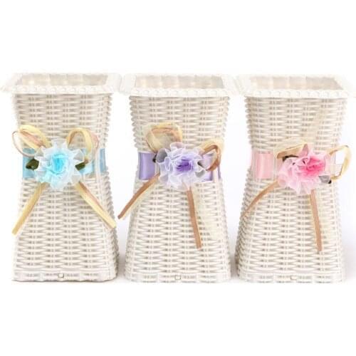 Artificial Rattan Square Flower Vase Roses/Fruits/Candy Storage Basket Garden Wedding Party Decoration Gift Wholesale