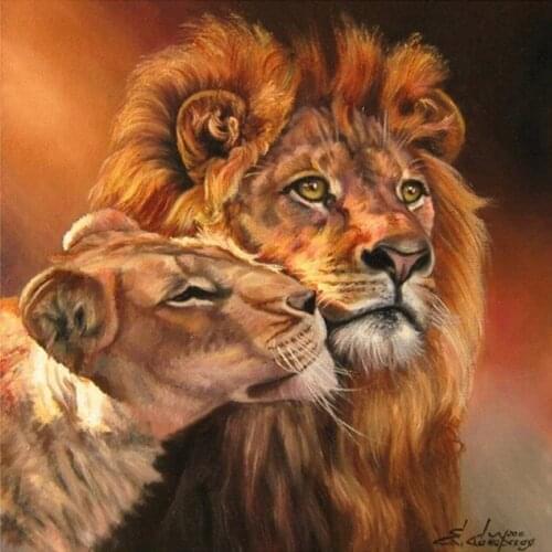 Lions couple Animal oil painting Needlework, Cross stitch kits Stylish for Embroidery,Crafts Art 14CT DIY Handmade Decor