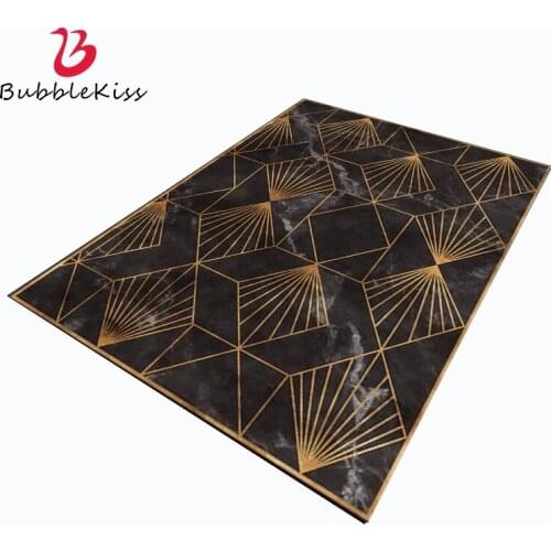 Bubble Kiss Nordic Style Black Gold Geometric Line Pattern Carpets Home Soft Bedroom Decor Customized Area Rugs Non-slip Mat