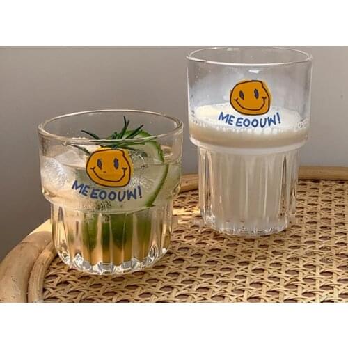 Creative Ins Style Glass Cup Cartoon Smiley Cups Kawaii Mug Coffee Tea Juice Mug Milk Breakfast Cup Household Drinking Glass