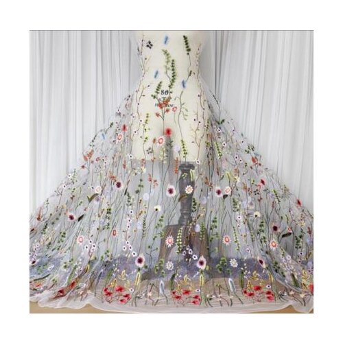 Lace Fabric Polyester Multicolor Leaves Embroidered Cloth 150CM Wide Lace Fabric Evening Dress Women Clothes Accessories RS778