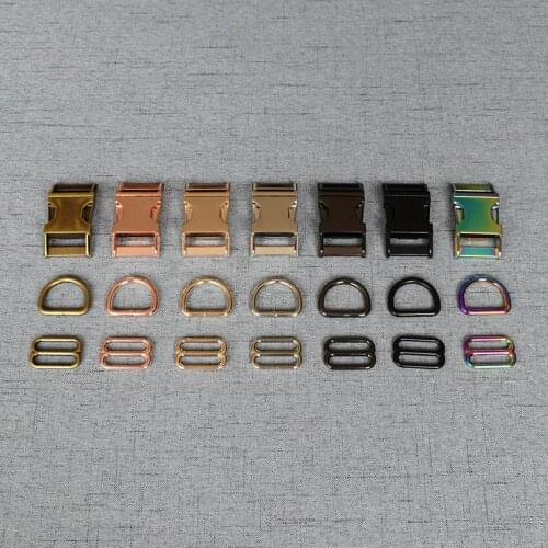 LOGO 1 Set 15mm/20mm/25mm Metal Adjust Buckle D Ring/Three-Piece DIY Dog Collar Accessory High Quality Plated 7 Colour LOGO3S-BX