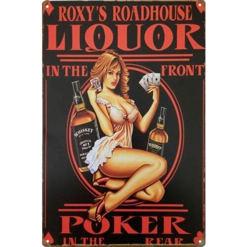 UNIQUELOVER Drink Metal Tin Sign, Whiskey Liquor Pinup Girl Vintage Metal Tin Signs For Home Kitchen Wall Art Pub Bar Decor
