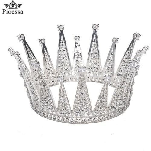 Fashion Tiaras Vintage Crystal Crown Bridal Headdress Wedding Hair Accessories Round Princess Crown Hair Accessories Queen Crown