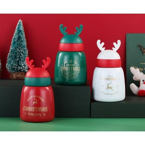 Cartoon elk mug antlers Christmas gift cup pot-bellied student 304 stainless steel cute cup cute water bottle tumbler mug