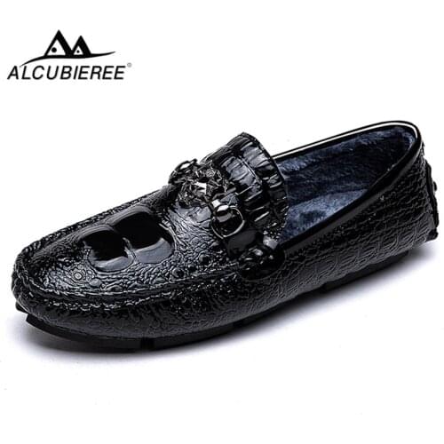 ALCUBIEREE Men Classical Loafers Comfort Leather Moccasin Crocodile Style Footwear Male Slip On Flat Driving Boat Shoes 48 Size