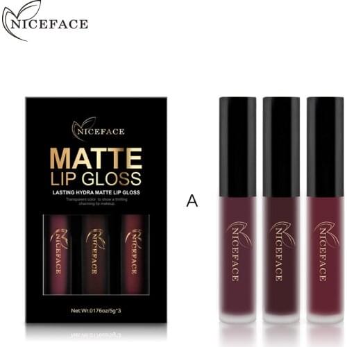 NICEFACE 3pcs/set Brand Popfeel Makeup Matte Lipstick Kit Lip Gloss Pencil Beauty Daily Long Lasting Waterproof Lips Set