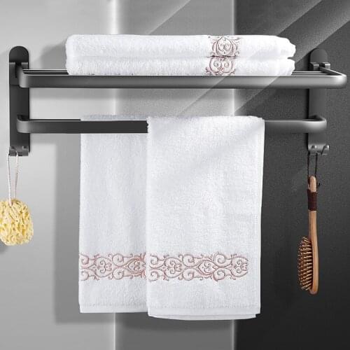 Wall Mounted Bathroom Towel Rack Space Aluminum Towel Clothes Holder Organizer Storage Hanger Shelf Ring Holder Home Accessories