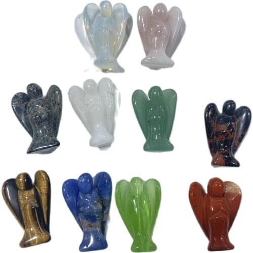 Natural Stone Carved Opalite 1.5inch Angel Lapis Carnelian Figurine Healing Clear Crystal Pink Quartz Reiki Chakra Free Pouch