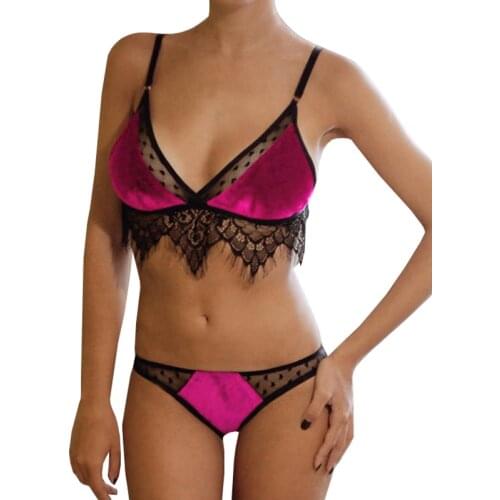 NITALY Sexy Eyelash Lace Velvet Bralette Sets Womens Lingerie Big Size Bralette Panties Set Pleuche Bra & Brief Sets