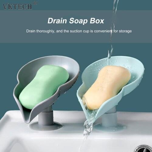 New Leaf-Shaped Soap Dish Automatic Drainage Suction Cup Soap Holder Plastic Tray Holder Soap Saver for Bathroom Shower Restroom