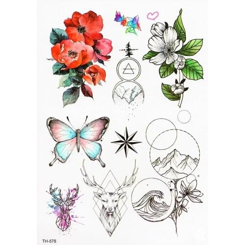 New Waterproof Temporary Tattoo Sticker Butterfly Rose Pattern Tattoo Water Transfer Tattoo Flash Tattoo