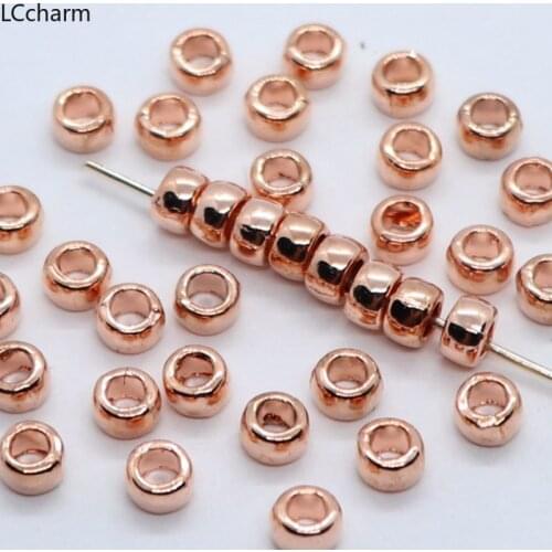 Wholesale 120pcs Metal Rose Gold Smooth Round Tube Charm Loose Spacers Beads 3x5mm Jewelry Beading Making
