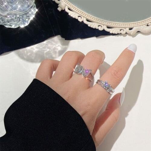 Creative super fairy water diamond full diamond butterfly ring opening adjustable net red ins style simple ring female