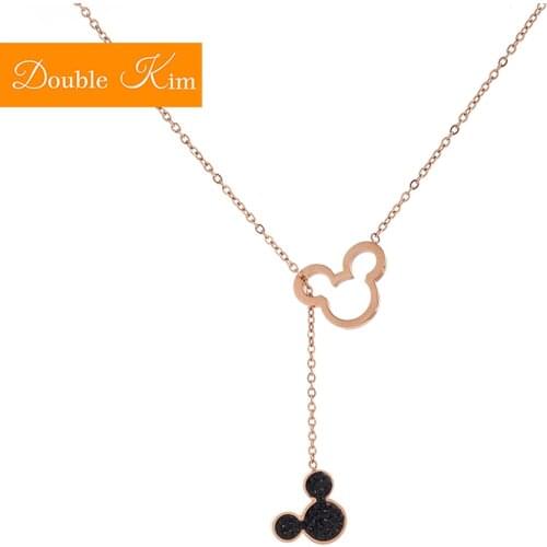 Cartoon Mouse Pendant Necklace Titanium Steel Chain Necklace Inlaid Natural Zircon Rose Gold Fashion Trendy Women Jewelry Gift