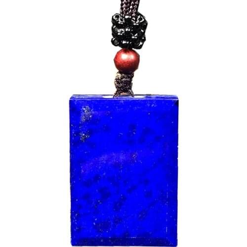 Natural Blue Lapis Lazuli Pendant Necklace Jewelry For Woman Men Crystal 40x28x9mm Beads Rectangle Stone Adjustable Rope AAAAA
